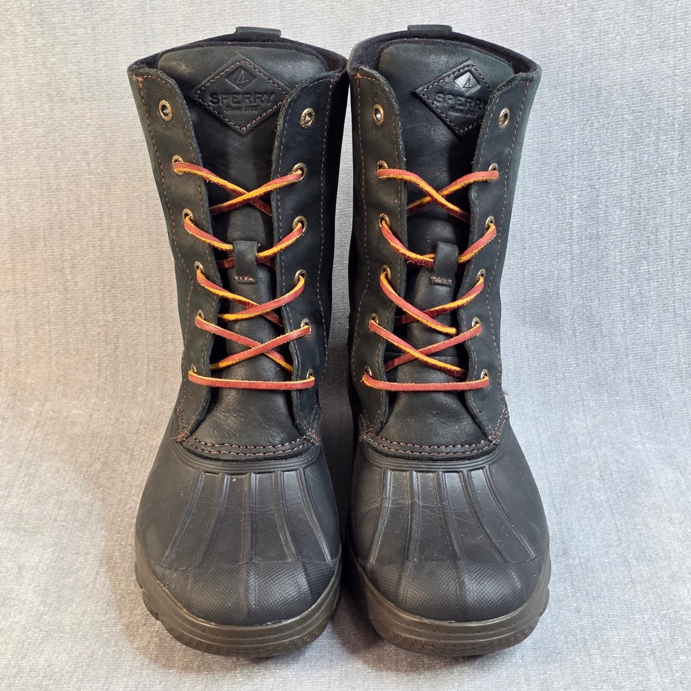 Sperry Duck Boots Women 6 Black STS80766 Saltwater Leather Waterproof Preppy